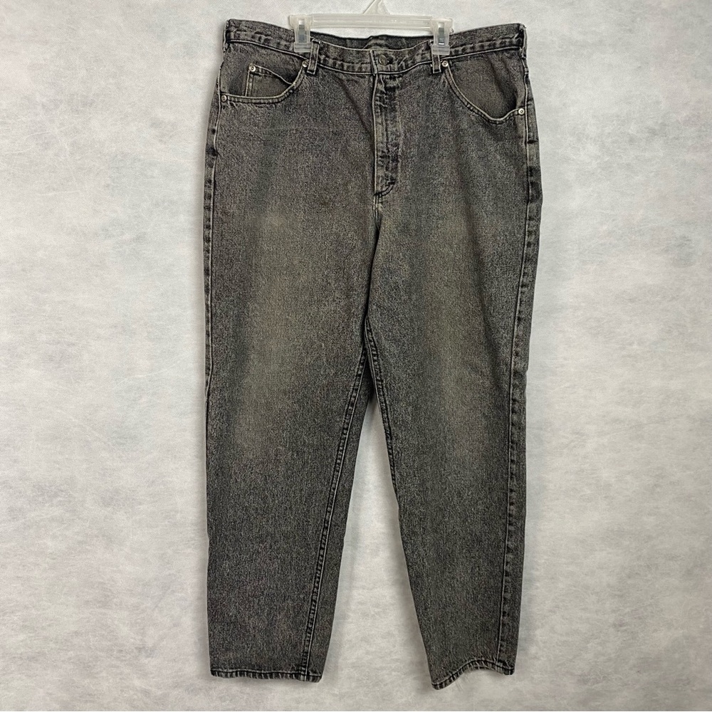 Vtg 80s 90s Lee Riders 38x31 Black Acid Wash Denim Relaxed Fit Tapered Leg Flaw